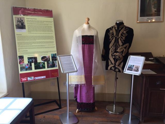 The re-created royal dress of Maharaja Churachand Singh and Maharani Dhanamanjuri Devi at the exhibition (Courtesy: Alford Manor House) The re-created royal dress of Maharaja Churachand Singh and Maharani Dhanamanjuri Devi at the exhibition (Courtesy: Alford Manor House)