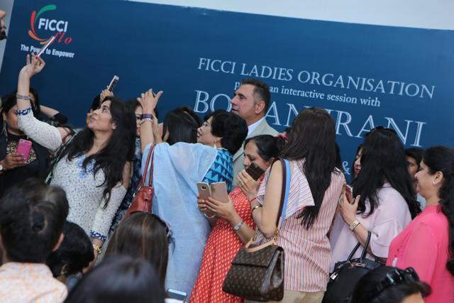 Boman was mobbed by members of FICCI Ladies Organisation, who wanted to get selfies clicked with the actor. (Manoj Verma/HT Photo)