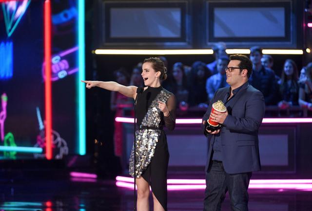 Actors Emma Watson and Josh Gad accept the Movie of the Year award for Beauty and the BeasT onstage during the 2017 MTV Movie And TV Awards at The Shrine Auditorium. (AFP) Actors Emma Watson and Josh Gad accept the Movie of the Year award for Beauty and the BeasT onstage during the 2017 MTV Movie And TV Awards at The Shrine Auditorium. (AFP)