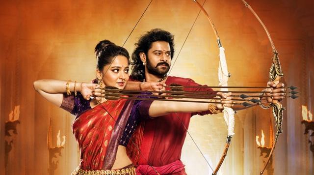 Anushak Shetty as Devsena and Prabhas as Amarendra Baahubali in a still from the film.