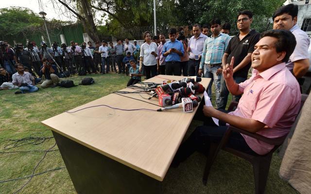 Kapil Mishra addresses a press conference in New Delhi. (PTI Photo) Kapil Mishra addresses a press conference in New Delhi. (PTI Photo)