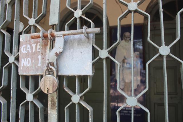 A locked gate of the school. (HT Photo)