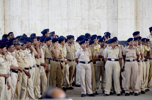 Police personnel outside the stadium. (Bachchan Kumar) Police personnel outside the stadium. (Bachchan Kumar)