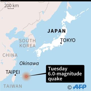 Map of Japan showing the epicentre of a 6.0-magnitude quake off the southern Okinawan chain. (AFP)