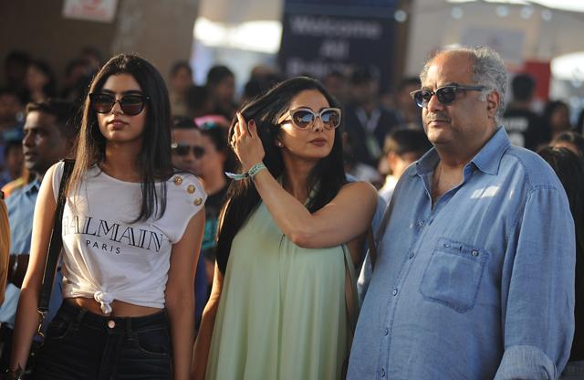 Sridevi (C) poses with her daughter (L) Khushi and husband Boney Kapoor (R). (AFP) Sridevi (C) poses with her daughter (L) Khushi and husband Boney Kapoor (R). (AFP)