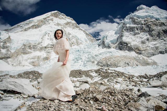 The bride in a faux fur and net ensemble. (Photos: Charleton Churchill)