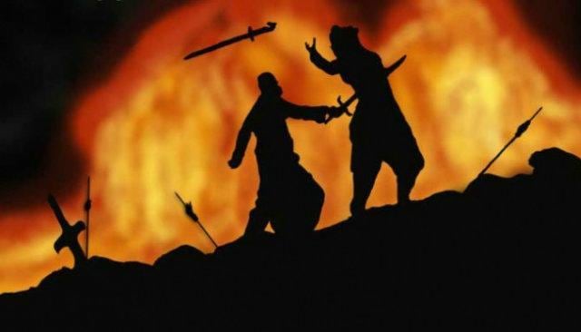 The climax scene in Baahubali: The Beginning (2015) where Kattappa is showing killing Baahubali. The climax scene in Baahubali: The Beginning (2015) where Kattappa is showing killing Baahubali.