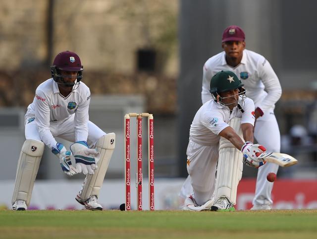Younis Khan plays a sweep shot against West Indies at the Windsor Park Stadium in Roseau, Dominica. (AFP) Younis Khan plays a sweep shot against West Indies at the Windsor Park Stadium in Roseau, Dominica. (AFP)