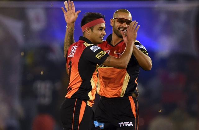 Sunrisers Hyderabad cricketer Siddarth Kaul (L) celebrates the wicket of Kings XI Punjab cricketer Glenn Maxwell during the Indian Premier League (IPL) 2017. (AFP) Sunrisers Hyderabad cricketer Siddarth Kaul (L) celebrates the wicket of Kings XI Punjab cricketer Glenn Maxwell during the Indian Premier League (IPL) 2017. (AFP)