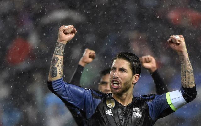 Real Madrid's defender Sergio Ramos celebrates their qualification for the UEFA Champions League final. (AFP)