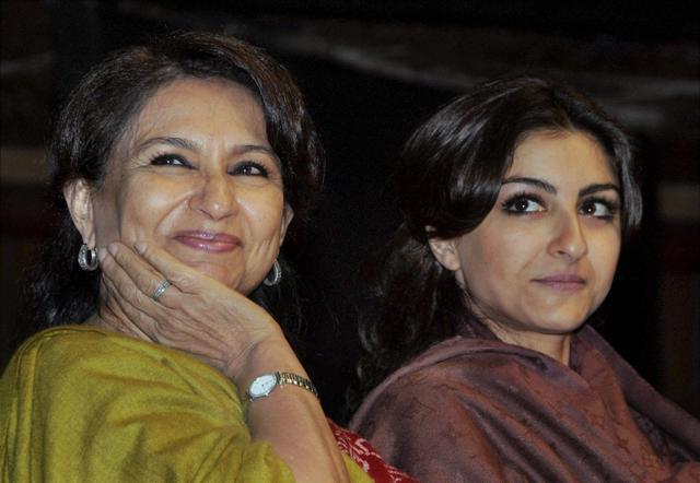 Sharmila Tagore and Soha Ali Khan, caught in a candid moment. (PTI)