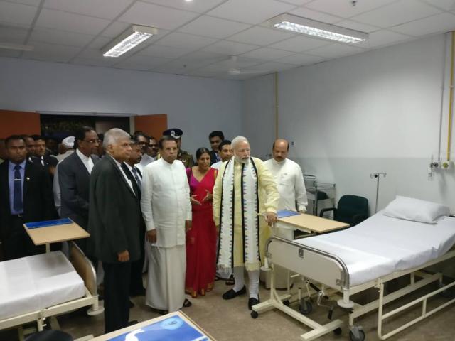 Prime Minister Narendra Modi at the inauguration of the Dickoya Glengairan Hospital in Central Province. (MEA Twitter) Prime Minister Narendra Modi at the inauguration of the Dickoya Glengairan Hospital in Central Province. (MEA Twitter)