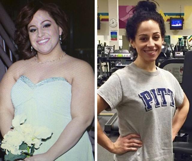 In this combination photo of images provided by Andrea Massella, Massella appears before and after losing significant body weight. While on her weight loss crusade, Massella noticed Ronnie Brower's journey to losing 458 pounds on Facebook and they met over a ping pong and basketball game at the gym. (AP Photo)