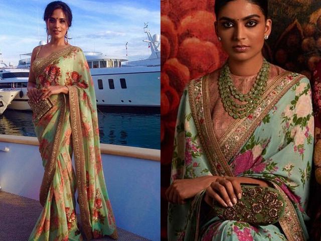 Richa Chadda in a floral Sabyasachi Sari at Cannes in 2015. (Sabyasachiofficial/instagram) Richa Chadda in a floral Sabyasachi Sari at Cannes in 2015. (Sabyasachiofficial/instagram)