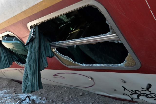 A derailed wagon is pictured near the village of Adendro. (AFP Photo)