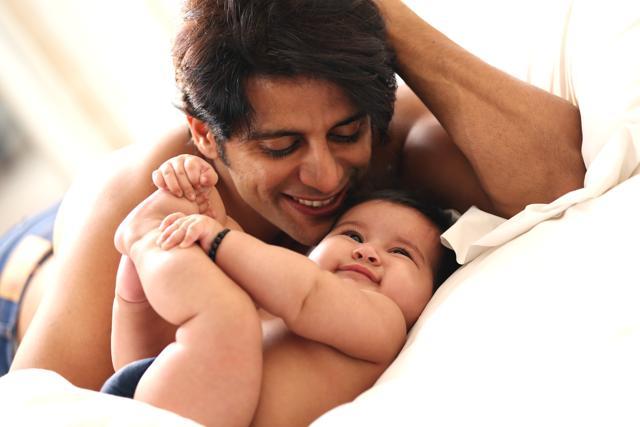 Karanvir Bohra with his daughter Raya Bella in one of the photos. (Sachin Kumar) Karanvir Bohra with his daughter Raya Bella in one of the photos. (Sachin Kumar)