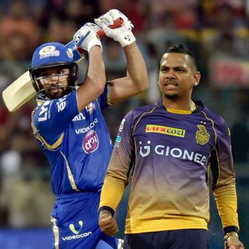 Rohit Sharma (L) and Sunil Narine will both be key to the two teams’ chances. (HT Photo/Agencies) Rohit Sharma (L) and Sunil Narine will both be key to the two teams’ chances. (HT Photo/Agencies)