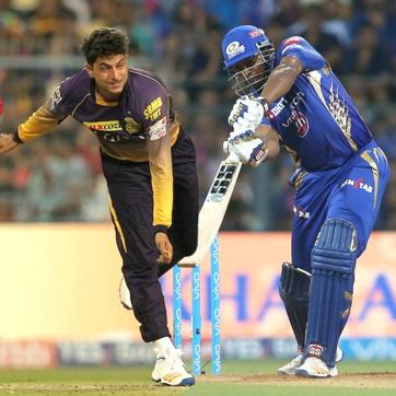 Kieron Pollard (R) will be aware of the threats posed by KKR spinners. (HT Photo/Agencies) Kieron Pollard (R) will be aware of the threats posed by KKR spinners. (HT Photo/Agencies)