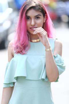 Sheefa Gilani, creative director at fashion blog Style Stash, flashes her unicorn hair (a mix of pink and purple). Sheefa Gilani, creative director at fashion blog Style Stash, flashes her unicorn hair (a mix of pink and purple).