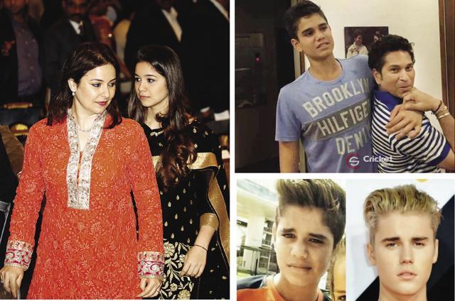 (clockwise from left)Sachin’s wife Anjali with their daughter Sara; Sachin with his son Arjun; the social media was recently abuzz with Arjun’s uncanny resemblance to Justin Bieber (Getty and instagram) (clockwise from left)Sachin’s wife Anjali with their daughter Sara; Sachin with his son Arjun; the social media was recently abuzz with Arjun’s uncanny resemblance to Justin Bieber (Getty and instagram)