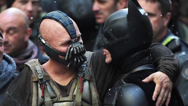 Tom Hardy and Christian Bale on the sets of The Dark Knight Rises.