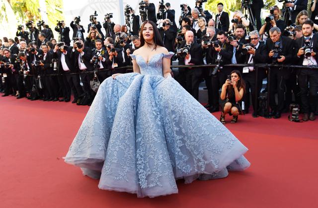 Aishwarya Rai Bachchan Blue Lace & Tulle Ball Gown