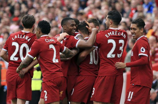 Liverpool player celebrate after scoring a goal against Middlesbrough. (AP) Liverpool player celebrate after scoring a goal against Middlesbrough. (AP)