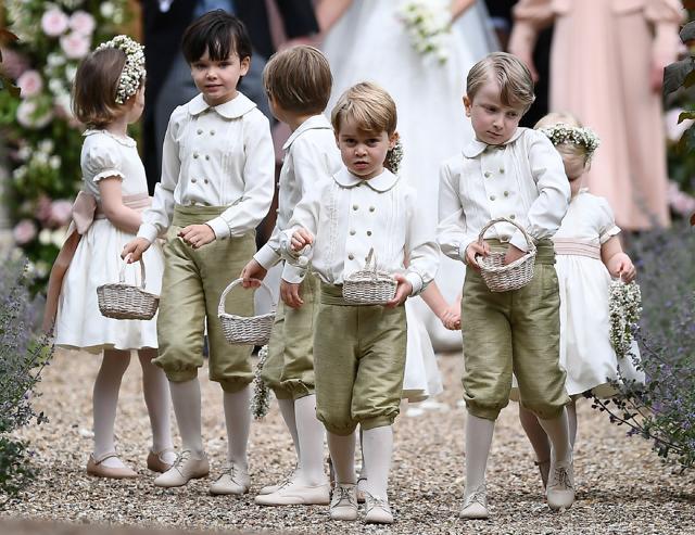 Britain's prince George (front row C), a pageboy, reacts following the wedding of his aunt Pippa Middleton to her new husband James Matthews, at St Mark's Church in Englefield, west of London, on May 20. (AFP Photo) Britain's prince George (front row C), a pageboy, reacts following the wedding of his aunt Pippa Middleton to her new husband James Matthews, at St Mark's Church in Englefield, west of London, on May 20. (AFP Photo)