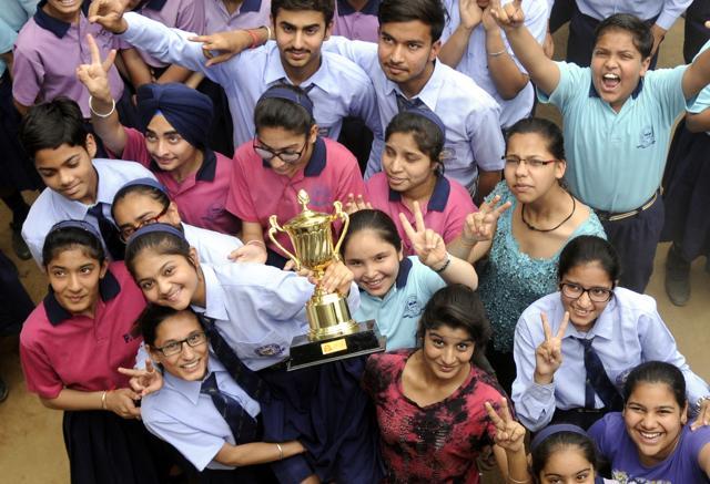 Students of Play Ways Senior Secondary School, who are toppers of PSEB Class 10 board examinations, in jubilant mood after the declaration of results in Patiala on Monday. (Bharat Bhushan/ Hindustan Times) Students of Play Ways Senior Secondary School, who are toppers of PSEB Class 10 board examinations, in jubilant mood after the declaration of results in Patiala on Monday. (Bharat Bhushan/ Hindustan Times)
