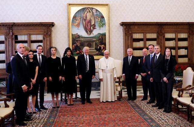 U.S. President Donald Trump, first lady Melania, and the U.S. delegation pose with Pope Francis during a private audience at the Vatican, May 24, 2017. REUTERS/Alessandra Tarantino/Pool (REUTERS) U.S. President Donald Trump, first lady Melania, and the U.S. delegation pose with Pope Francis during a private audience at the Vatican, May 24, 2017. REUTERS/Alessandra Tarantino/Pool (REUTERS)
