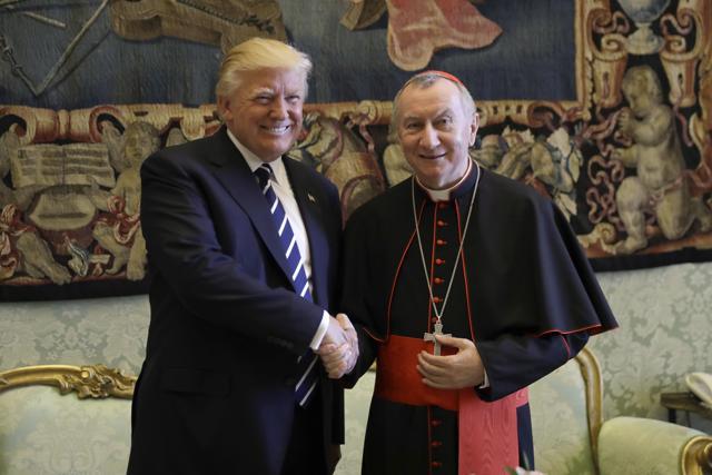 Pope Francis shakes hands with Vatican Secretary of State Pietro Parolin, at the Vatican, Wednesday. (AP Photo) Pope Francis shakes hands with Vatican Secretary of State Pietro Parolin, at the Vatican, Wednesday. (AP Photo)