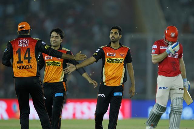 Bhuvneshwar Kumar (second from right) ended IPL 2017 as the leading wicket-taker with 26 wickets from 14 games. (BCCI )