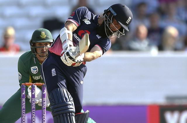 Moeen Ali’s aggressive 77 included five sixes and it helped England notch up a big score. (AP) Moeen Ali’s aggressive 77 included five sixes and it helped England notch up a big score. (AP)