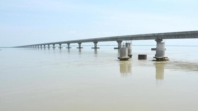 9.15 km Dhola-Sadiya bridge is longer than the Bandra-Worli Sea Link in Mumbai. (HT Photo/Pronib Das )