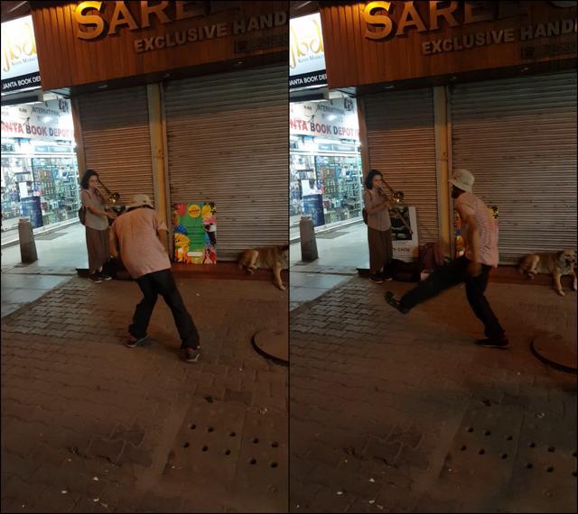 A street performer dancing to jazz music and hip hop beats, spotted at Khan Market on Friday . (Aditya Dogra/HT Photo) A street performer dancing to jazz music and hip hop beats, spotted at Khan Market on Friday . (Aditya Dogra/HT Photo)