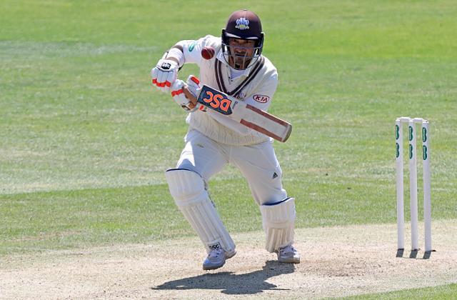 Kumar Sangakkara of Surrey offers stout batting resistance during the Essex v Surrey County Championship: Division One cricket match at the Cloudfm County Ground in Chelmsford, England on May 26. (Getty Images) Kumar Sangakkara of Surrey offers stout batting resistance during the Essex v Surrey County Championship: Division One cricket match at the Cloudfm County Ground in Chelmsford, England on May 26. (Getty Images)