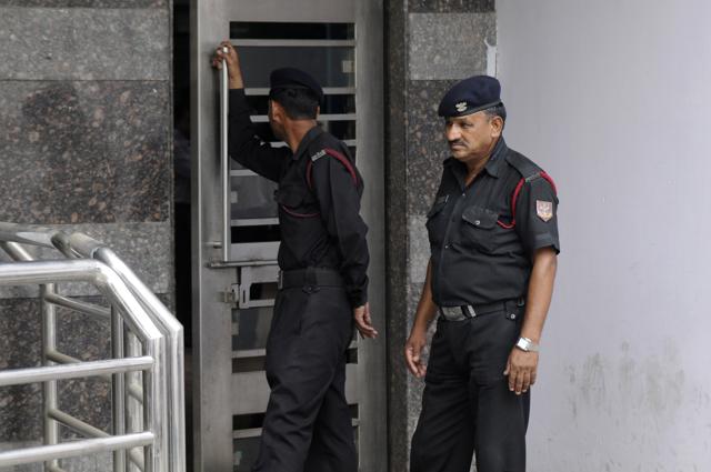 According to the authority, around 640 private security guards and around 100 other workers have been working with the various departments of the authority. The authority spends Rs 50 lakh per month on their salaries. (Sunil Ghosh/HT Photo) According to the authority, around 640 private security guards and around 100 other workers have been working with the various departments of the authority. The authority spends Rs 50 lakh per month on their salaries. (Sunil Ghosh/HT Photo)
