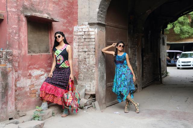 (L-R) Wraparound skirt (Rs 450) and tie-dye T-shirt (Rs 350) from A One Handicrafts &amp; Bag shop, 1584, Main Bazar. Asymmetric printed cotton dress (Rs 450) from A One Collections. (Photo credit: Shara Ashraf)