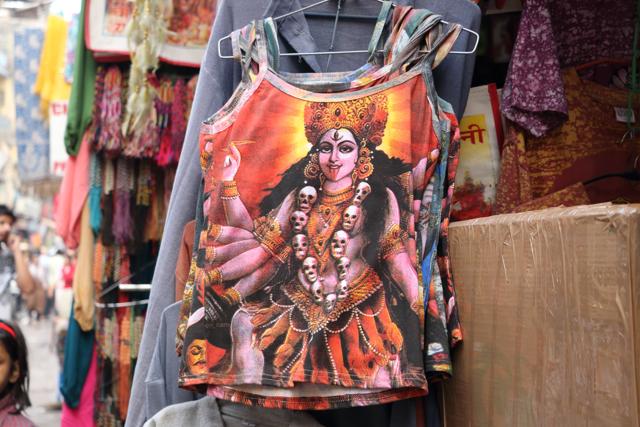Goddess print ganjis and T-shirts (Rs 300) from Arora Sons, 5063, Main Bazar. (Photo credit: Shara Ashraf)