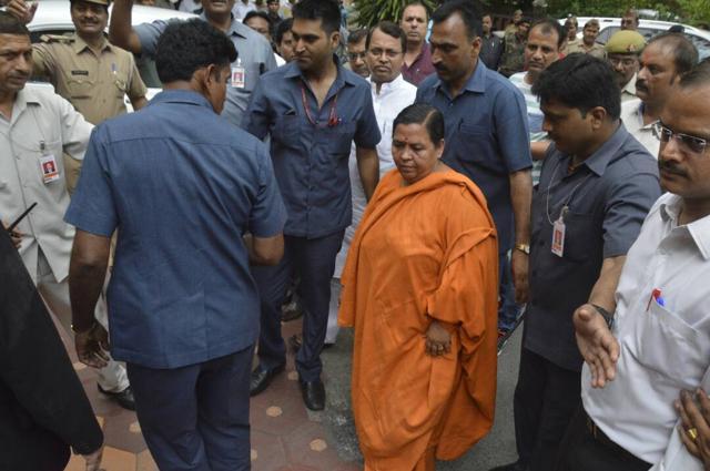Uma Bharti at the guest house. (Deepak Gupta/HT Photo) Uma Bharti at the guest house. (Deepak Gupta/HT Photo)