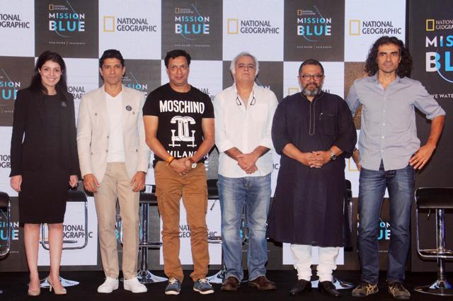 MUMBAI, INDIA - APRIL 22:Swati Mohan Business Head India of Fox Networks Group with Indian directors Farhan Akhtar, Madhur Bhandarkar, Hansal Mehta, Aniruddha Roy Chowdhury and Imtiaz Ali during the launch of social campaign titled National Geographic Mission Blue to save water on Earth Day on April 22. (Photo by Pramod Thakur/Hindustan Times ) MUMBAI, INDIA - APRIL 22:Swati Mohan Business Head India of Fox Networks Group with Indian directors Farhan Akhtar, Madhur Bhandarkar, Hansal Mehta, Aniruddha Roy Chowdhury and Imtiaz Ali during the launch of social campaign titled National Geographic Mission Blue to save water on Earth Day on April 22. (Photo by Pramod Thakur/Hindustan Times )