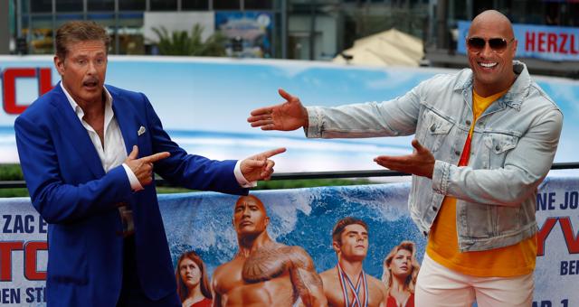 David Hasselhoff (L) and Dwayne Johnson pose during a photocall to promote the Europe premiere of the movie Baywatch on May 30, 2017 in Berlin. (AFP) David Hasselhoff (L) and Dwayne Johnson pose during a photocall to promote the Europe premiere of the movie Baywatch on May 30, 2017 in Berlin. (AFP)
