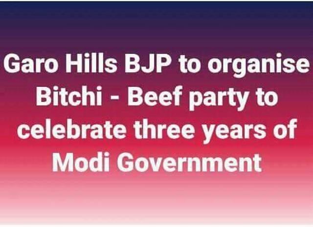 The post announcing a beef party that was uploaded on Facebook by Bharatiya Janata Party (BJP) Bachu C Marak. (Photo: Facebook) The post announcing a beef party that was uploaded on Facebook by Bharatiya Janata Party (BJP) Bachu C Marak. (Photo: Facebook)