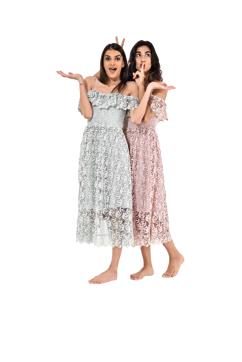 Designer Nikhil Thampi believes that the lace dress will suit all body types. (From left) On Aleksandra and Vikki: Lace dress from H&amp;M (Suvrat Tandon)