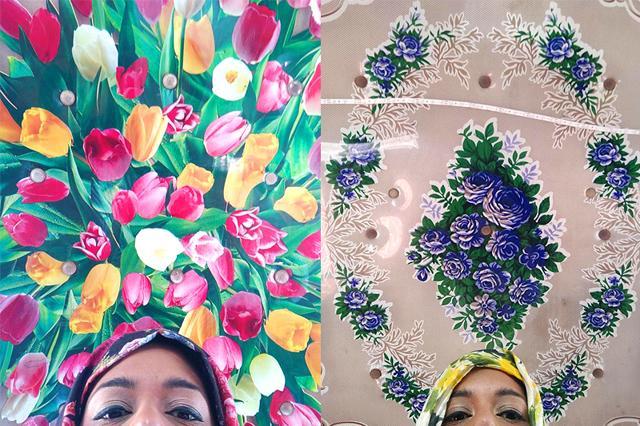 (Left) No matter which route you take, you’ll go via Amsterdam. The driver says his tulip bouquet gets tons of compliments. (Right) Some ceilings look like tablecovers, probably because the plastic cover makers have borrowed motifs. How do you like my floral horns? (Rachel Lopez/HT Photo)