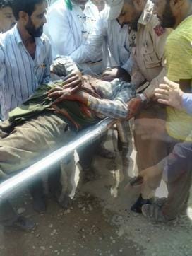 One of the men injured in the shelling by Pakistan. (HT Photo) One of the men injured in the shelling by Pakistan. (HT Photo)