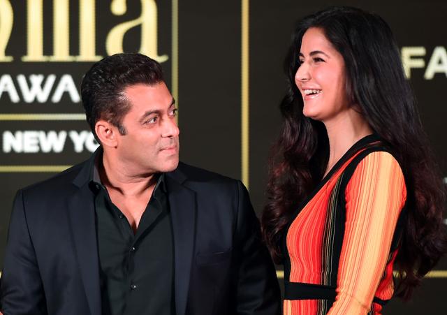 Salman Khan (L) and Katrina Kaif give a press conference on the International Indian Film Academy Awards in Mumbai on June 1. (AFP)