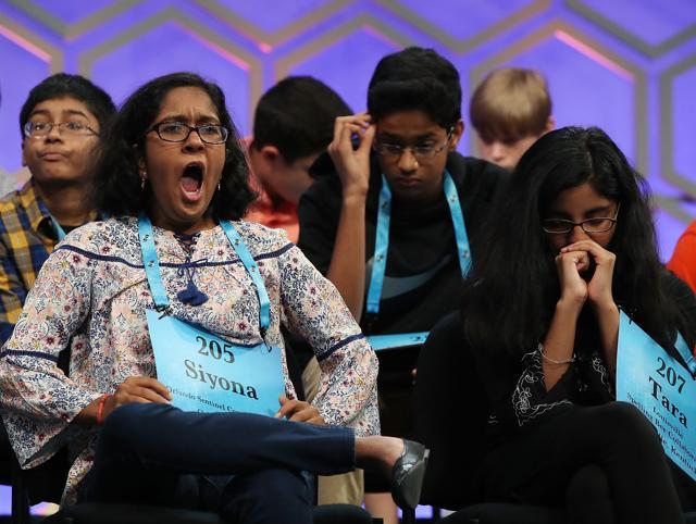 Children wait for their turn to spell during the final round of 2017 Scripps National Spelling Bee at Gaylord National Resort & Convention Center June 1, 2017 in National Harbor, Maryland. Close to 300 spellers are competing for the top honor in the annual spelling contest. (AFP Photo) Children wait for their turn to spell during the final round of 2017 Scripps National Spelling Bee at Gaylord National Resort & Convention Center June 1, 2017 in National Harbor, Maryland. Close to 300 spellers are competing for the top honor in the annual spelling contest. (AFP Photo)