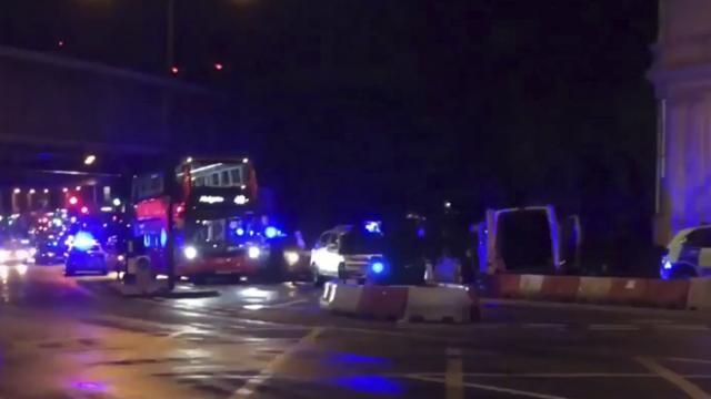 A video still image take from footage courtesy of Kaine Pieri shows the white van (right) that was used by the attackers in the London Bridge and Borough Market attacks in London. (AFP Photo) A video still image take from footage courtesy of Kaine Pieri shows the white van (right) that was used by the attackers in the London Bridge and Borough Market attacks in London. (AFP Photo)