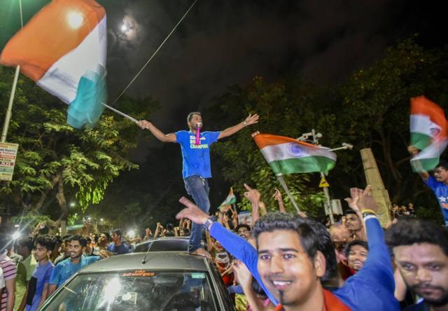 Joyous fans took to the streets in celebration. (Kunal Patil/HT)
